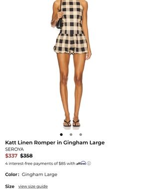 Seroya Katt Linen Gingham Large Women's Shorts Romper - Black & Cream